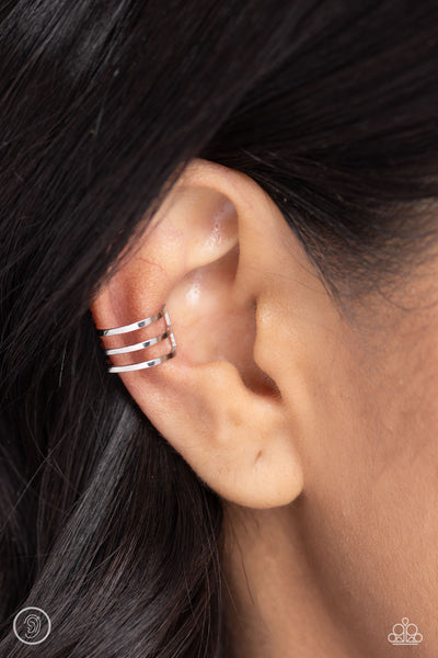 Metro Mashup Silver Earring Cuffs-Jewelry-Paparazzi Accessories-Ericka C Wise, $5 Jewelry Paparazzi accessories jewelry ericka champion wise elite consultant life of the party fashion fix lead and nickel free florida palm bay melbourne