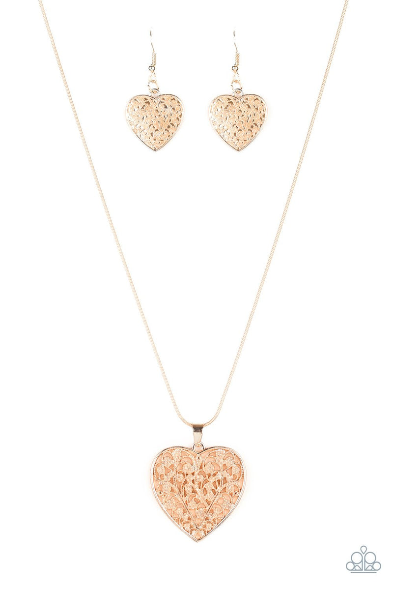 Rose gold online heart necklace paparazzi