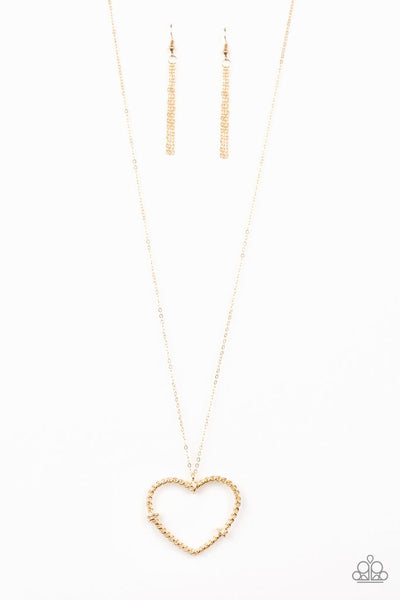 Straight from the Heart Gold Necklace-Jewelry-Paparazzi Accessories-Ericka C Wise, $5 Jewelry Paparazzi accessories jewelry ericka champion wise elite consultant life of the party fashion fix lead and nickel free florida palm bay melbourne