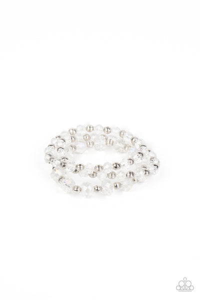 Eiffel Tower Tryst White Bracelets-Jewelry-Paparazzi Accessories-Ericka C Wise, $5 Jewelry Paparazzi accessories jewelry ericka champion wise elite consultant life of the party fashion fix lead and nickel free florida palm bay melbourne