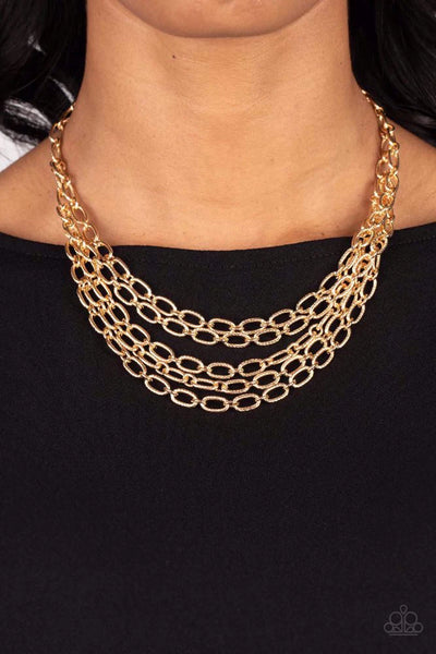 House of Chain Gold Necklace-Jewelry-Paparazzi Accessories-Ericka C Wise, $5 Jewelry Paparazzi accessories jewelry ericka champion wise elite consultant life of the party fashion fix lead and nickel free florida palm bay melbourne
