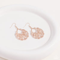 Frilly Finesse Rose Gold Earrings-Jewelry-Paparazzi Accessories-Ericka C Wise, $5 Jewelry Paparazzi accessories jewelry ericka champion wise elite consultant life of the party fashion fix lead and nickel free florida palm bay melbourne