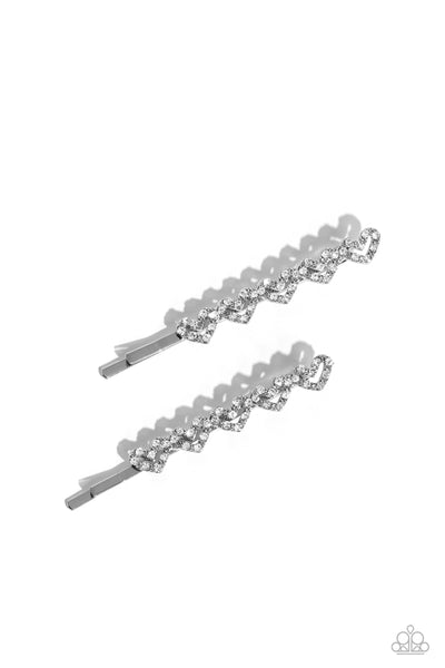 Thinking of You White Heart Hairpins-Jewelry-Paparazzi Accessories-Ericka C Wise, $5 Jewelry Paparazzi accessories jewelry ericka champion wise elite consultant life of the party fashion fix lead and nickel free florida palm bay melbourne