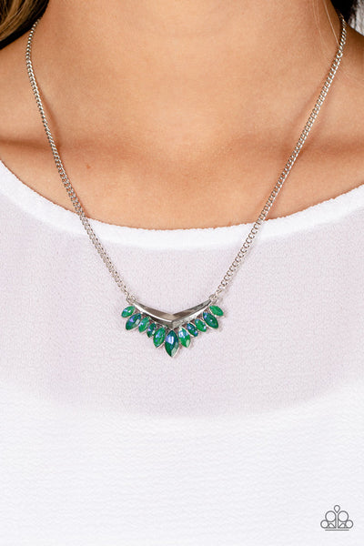 Flash of Fringe Green Necklace-Jewelry-Paparazzi Accessories-Ericka C Wise, $5 Jewelry Paparazzi accessories jewelry ericka champion wise elite consultant life of the party fashion fix lead and nickel free florida palm bay melbourne
