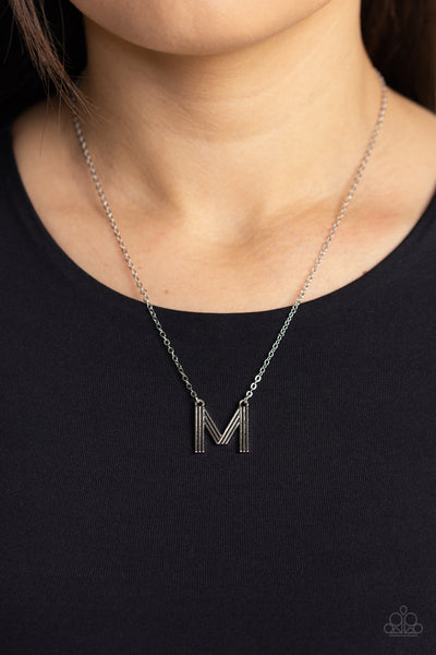 Leave Your Initials Silver M Necklace-Jewelry-Paparazzi Accessories-Ericka C Wise, $5 Jewelry Paparazzi accessories jewelry ericka champion wise elite consultant life of the party fashion fix lead and nickel free florida palm bay melbourne