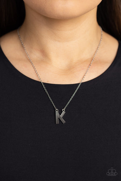 Leave Your Initials Silver K Necklace-Jewelry-Paparazzi Accessories-Ericka C Wise, $5 Jewelry Paparazzi accessories jewelry ericka champion wise elite consultant life of the party fashion fix lead and nickel free florida palm bay melbourne