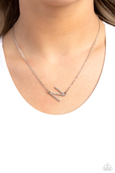 Initially Yours White Necklace- N-Jewelry-Paparazzi Accessories-Ericka C Wise, $5 Jewelry Paparazzi accessories jewelry ericka champion wise elite consultant life of the party fashion fix lead and nickel free florida palm bay melbourne