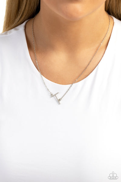 Initially Yours White Necklace- T-Jewelry-Paparazzi Accessories-Ericka C Wise, $5 Jewelry Paparazzi accessories jewelry ericka champion wise elite consultant life of the party fashion fix lead and nickel free florida palm bay melbourne