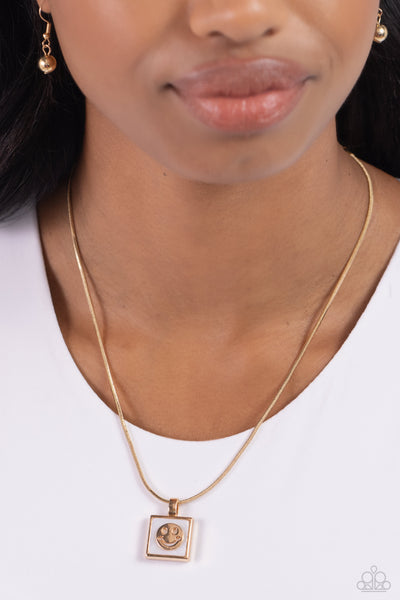 Smiley Season Gold Necklace-Jewelry-Paparazzi Accessories-Ericka C Wise, $5 Jewelry Paparazzi accessories jewelry ericka champion wise elite consultant life of the party fashion fix lead and nickel free florida palm bay melbourne