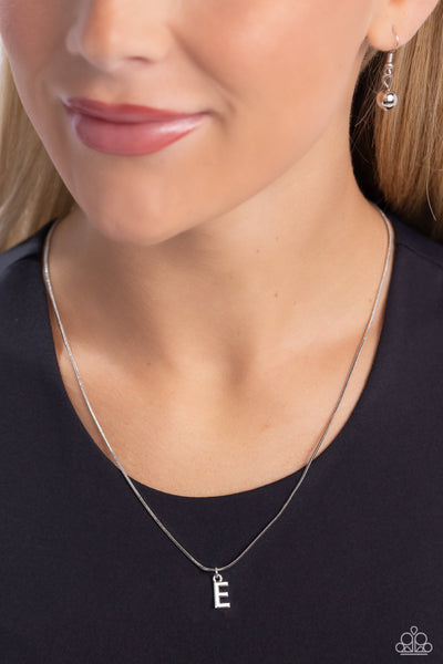 Seize the Initial - Silver Necklace - E-Jewelry-Paparazzi Accessories-Ericka C Wise, $5 Jewelry Paparazzi accessories jewelry ericka champion wise elite consultant life of the party fashion fix lead and nickel free florida palm bay melbourne