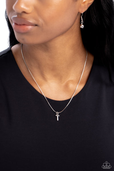 Seize the Initial - Silver Necklace - T-Jewelry-Paparazzi Accessories-Ericka C Wise, $5 Jewelry Paparazzi accessories jewelry ericka champion wise elite consultant life of the party fashion fix lead and nickel free florida palm bay melbourne