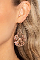 Frilly Finesse Rose Gold Earrings-Jewelry-Paparazzi Accessories-Ericka C Wise, $5 Jewelry Paparazzi accessories jewelry ericka champion wise elite consultant life of the party fashion fix lead and nickel free florida palm bay melbourne