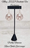 Frilly Finesse Rose Gold Earrings-Jewelry-Paparazzi Accessories-Ericka C Wise, $5 Jewelry Paparazzi accessories jewelry ericka champion wise elite consultant life of the party fashion fix lead and nickel free florida palm bay melbourne