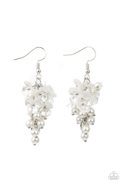 Bountiful Bouquets White Earrings-Jewelry-Paparazzi Accessories-Ericka C Wise, $5 Jewelry Paparazzi accessories jewelry ericka champion wise elite consultant life of the party fashion fix lead and nickel free florida palm bay melbourne