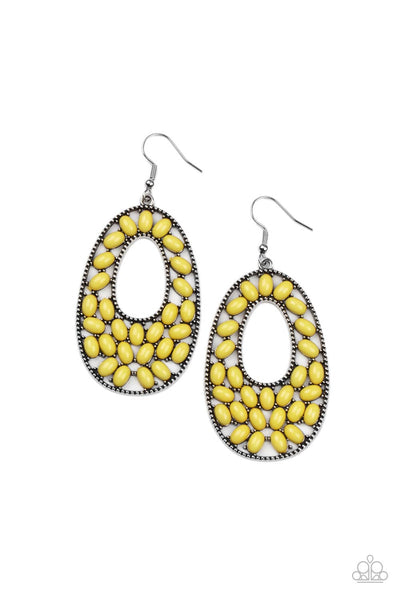 PRE-ORDER Beaded Shores Yellow Earrings-Jewelry-Paparazzi Accessories-Ericka C Wise, $5 Jewelry Paparazzi accessories jewelry ericka champion wise elite consultant life of the party fashion fix lead and nickel free florida palm bay melbourne