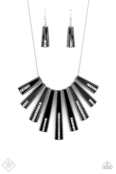 Fan-tastically Deco Black Necklace-Jewelry-Paparazzi Accessories-Ericka C Wise, $5 Jewelry Paparazzi accessories jewelry ericka champion wise elite consultant life of the party fashion fix lead and nickel free florida palm bay melbourne