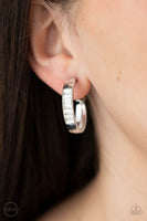 Ready, Steady, Glow White Clip On Hoop Earrings-Jewelry-Paparazzi Accessories-Ericka C Wise, $5 Jewelry Paparazzi accessories jewelry ericka champion wise elite consultant life of the party fashion fix lead and nickel free florida palm bay melbourne