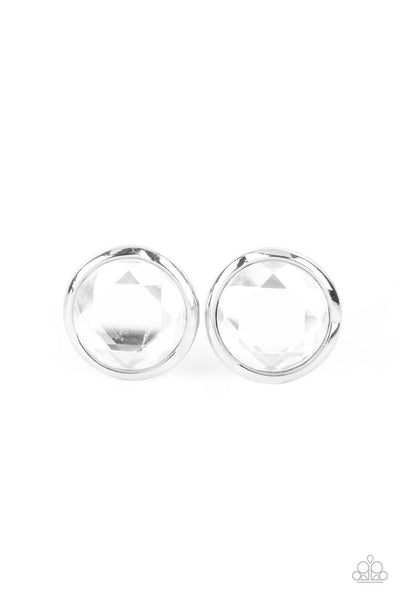 Double-Take Twinkle White Earrings-Jewelry-Paparazzi Accessories-Ericka C Wise, $5 Jewelry Paparazzi accessories jewelry ericka champion wise elite consultant life of the party fashion fix lead and nickel free florida palm bay melbourne