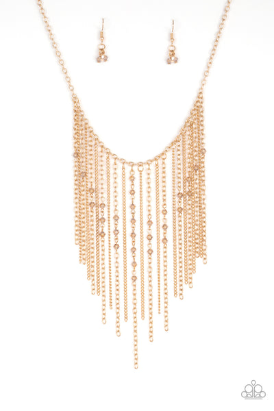 First Class Fringe Gold Necklace-Jewelry-Paparazzi Accessories-Ericka C Wise, $5 Jewelry Paparazzi accessories jewelry ericka champion wise elite consultant life of the party fashion fix lead and nickel free florida palm bay melbourne