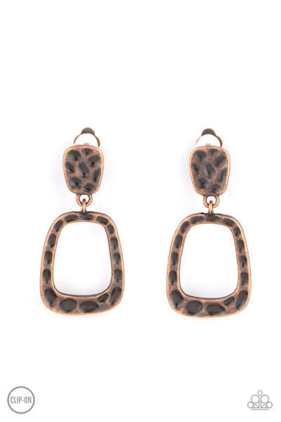 Playfully Primative Copper Clip On Earrings-Jewelry-Paparazzi Accessories-Ericka C Wise, $5 Jewelry Paparazzi accessories jewelry ericka champion wise elite consultant life of the party fashion fix lead and nickel free florida palm bay melbourne