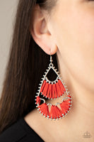 Samba Scene Red Earrings-Jewelry-Paparazzi Accessories-Ericka C Wise, $5 Jewelry Paparazzi accessories jewelry ericka champion wise elite consultant life of the party fashion fix lead and nickel free florida palm bay melbourne
