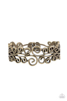 Dressed to Frill Brass Bracelet-Jewelry-Paparazzi Accessories-Ericka C Wise, $5 Jewelry Paparazzi accessories jewelry ericka champion wise elite consultant life of the party fashion fix lead and nickel free florida palm bay melbourne