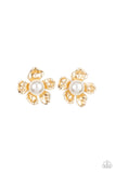 Apple Blossom Pearls Gold Earrings-Jewelry-Paparazzi Accessories-Ericka C Wise, $5 Jewelry Paparazzi accessories jewelry ericka champion wise elite consultant life of the party fashion fix lead and nickel free florida palm bay melbourne