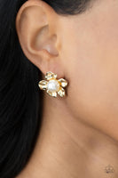 Apple Blossom Pearls Gold Earrings-Jewelry-Paparazzi Accessories-Ericka C Wise, $5 Jewelry Paparazzi accessories jewelry ericka champion wise elite consultant life of the party fashion fix lead and nickel free florida palm bay melbourne