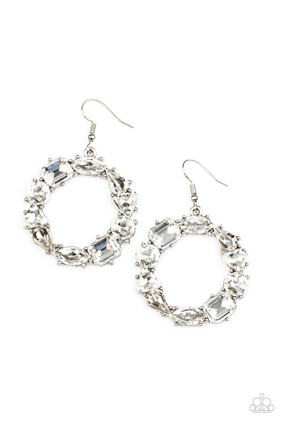 Glowing in Circles White Earring-Jewelry-Paparazzi Accessories-Ericka C Wise, $5 Jewelry Paparazzi accessories jewelry ericka champion wise elite consultant life of the party fashion fix lead and nickel free florida palm bay melbourne