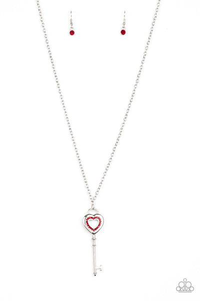 Unlock Your Heart Red Necklace-Jewelry-Paparazzi Accessories-Ericka C Wise, $5 Jewelry Paparazzi accessories jewelry ericka champion wise elite consultant life of the party fashion fix lead and nickel free florida palm bay melbourne