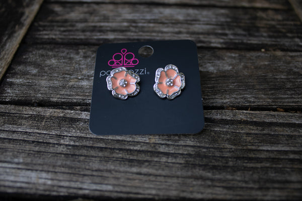 Vintage Orange Flower Post Earrings-Jewelry-Paparazzi Accessories-Ericka C Wise, $5 Jewelry Paparazzi accessories jewelry ericka champion wise elite consultant life of the party fashion fix lead and nickel free florida palm bay melbourne