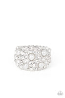 Gatsby Girl White Ring-Jewelry-Paparazzi Accessories-Ericka C Wise, $5 Jewelry Paparazzi accessories jewelry ericka champion wise elite consultant life of the party fashion fix lead and nickel free florida palm bay melbourne