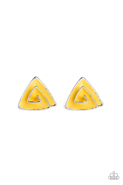 On Blast Yellow Earrings-Jewelry-Paparazzi Accessories-Ericka C Wise, $5 Jewelry Paparazzi accessories jewelry ericka champion wise elite consultant life of the party fashion fix lead and nickel free florida palm bay melbourne
