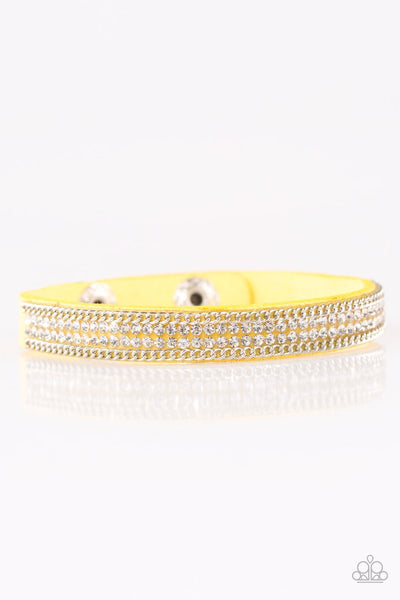 Babe Bling Yellow Bracelet-Jewelry-Paparazzi Accessories-Ericka C Wise, $5 Jewelry Paparazzi accessories jewelry ericka champion wise elite consultant life of the party fashion fix lead and nickel free florida palm bay melbourne