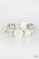 Here I Am White Bracelet-Jewelry-Paparazzi Accessories-Ericka C Wise, $5 Jewelry Paparazzi accessories jewelry ericka champion wise elite consultant life of the party fashion fix lead and nickel free florida palm bay melbourne