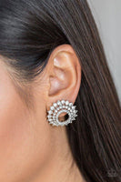 Buckingham Beauty White Rhinestone Earrings-Jewelry-Paparazzi Accessories-Ericka C Wise, $5 Jewelry Paparazzi accessories jewelry ericka champion wise elite consultant life of the party fashion fix lead and nickel free florida palm bay melbourne