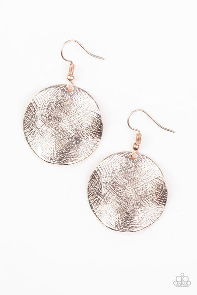 Basic Bravado Rose Gold Earrings-Jewelry-Paparazzi Accessories-Ericka C Wise, $5 Jewelry Paparazzi accessories jewelry ericka champion wise elite consultant life of the party fashion fix lead and nickel free florida palm bay melbourne