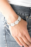 Dancing Dahlias White Bracelet-Jewelry-Paparazzi Accessories-Ericka C Wise, $5 Jewelry Paparazzi accessories jewelry ericka champion wise elite consultant life of the party fashion fix lead and nickel free florida palm bay melbourne