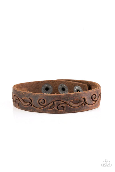 Fearless Forager Brown Leather Bracelet-Jewelry-Paparazzi Accessories-Ericka C Wise, $5 Jewelry Paparazzi accessories jewelry ericka champion wise elite consultant life of the party fashion fix lead and nickel free florida palm bay melbourne