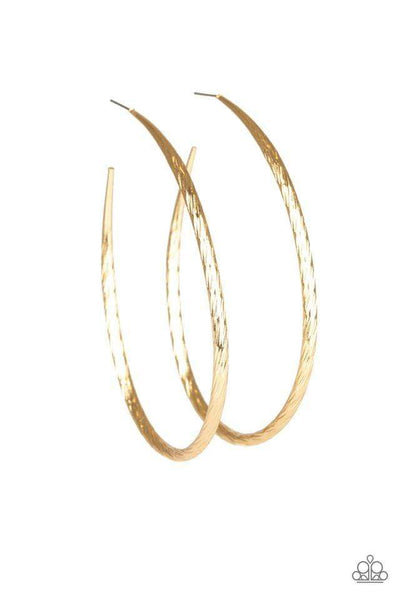 Fleek All Week Gold Hoop Earrings-Jewelry-Paparazzi Accessories-Ericka C Wise, $5 Jewelry Paparazzi accessories jewelry ericka champion wise elite consultant life of the party fashion fix lead and nickel free florida palm bay melbourne
