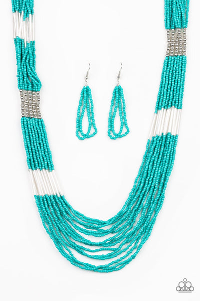 Let it BEAD Blue Seed Bead Necklace-Jewelry-Paparazzi Accessories-Ericka C Wise, $5 Jewelry Paparazzi accessories jewelry ericka champion wise elite consultant life of the party fashion fix lead and nickel free florida palm bay melbourne