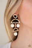 Incan Eclipse Gold Earrings-Jewelry-Paparazzi Accessories-Ericka C Wise, $5 Jewelry Paparazzi accessories jewelry ericka champion wise elite consultant life of the party fashion fix lead and nickel free florida palm bay melbourne