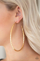 Fleek All Week Gold Hoop Earrings-Jewelry-Paparazzi Accessories-Ericka C Wise, $5 Jewelry Paparazzi accessories jewelry ericka champion wise elite consultant life of the party fashion fix lead and nickel free florida palm bay melbourne
