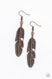 Feathers QUILL Fly Copper Earrings-Jewelry-Paparazzi Accessories-Ericka C Wise, $5 Jewelry Paparazzi accessories jewelry ericka champion wise elite consultant life of the party fashion fix lead and nickel free florida palm bay melbourne