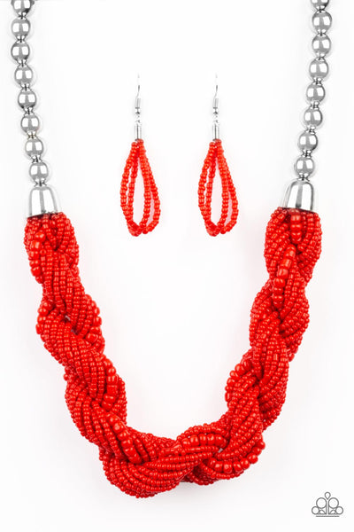 Savannah Surfin' Red Necklace-Jewelry-Paparazzi Accessories-Ericka C Wise, $5 Jewelry Paparazzi accessories jewelry ericka champion wise elite consultant life of the party fashion fix lead and nickel free florida palm bay melbourne