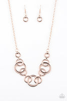 Going in Circles Rose Gold Necklace-Jewelry-Paparazzi Accessories-Ericka C Wise, $5 Jewelry Paparazzi accessories jewelry ericka champion wise elite consultant life of the party fashion fix lead and nickel free florida palm bay melbourne