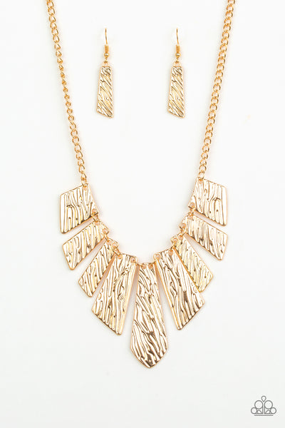 Texture Tigress Gold Necklace-Jewelry-Paparazzi Accessories-Ericka C Wise, $5 Jewelry Paparazzi accessories jewelry ericka champion wise elite consultant life of the party fashion fix lead and nickel free florida palm bay melbourne