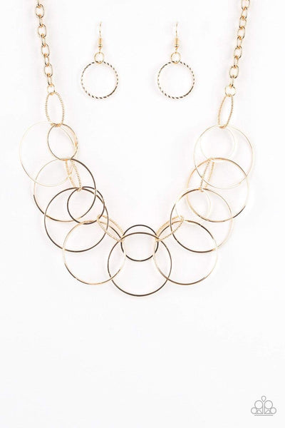 Circa de Couture Gold Necklace-Jewelry-Paparazzi Accessories-Ericka C Wise, $5 Jewelry Paparazzi accessories jewelry ericka champion wise elite consultant life of the party fashion fix lead and nickel free florida palm bay melbourne