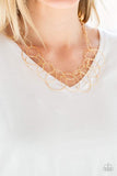 Circa de Couture Gold Necklace-Jewelry-Paparazzi Accessories-Ericka C Wise, $5 Jewelry Paparazzi accessories jewelry ericka champion wise elite consultant life of the party fashion fix lead and nickel free florida palm bay melbourne