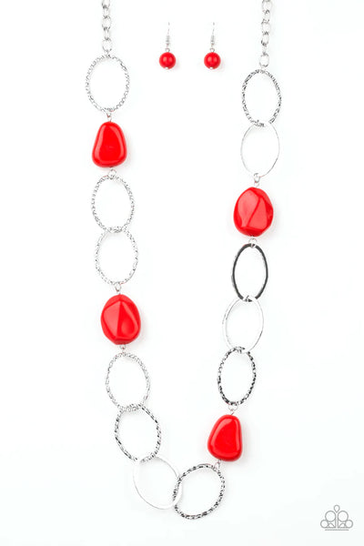 Modern Day Malibu Red Necklace-Jewelry-Paparazzi Accessories-Ericka C Wise, $5 Jewelry Paparazzi accessories jewelry ericka champion wise elite consultant life of the party fashion fix lead and nickel free florida palm bay melbourne